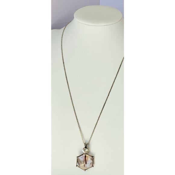 Large Gold  Rutilated Quartz Spiritual Hex Necklace Sterling Plus 2nd Crystal - Picture 2 of 11